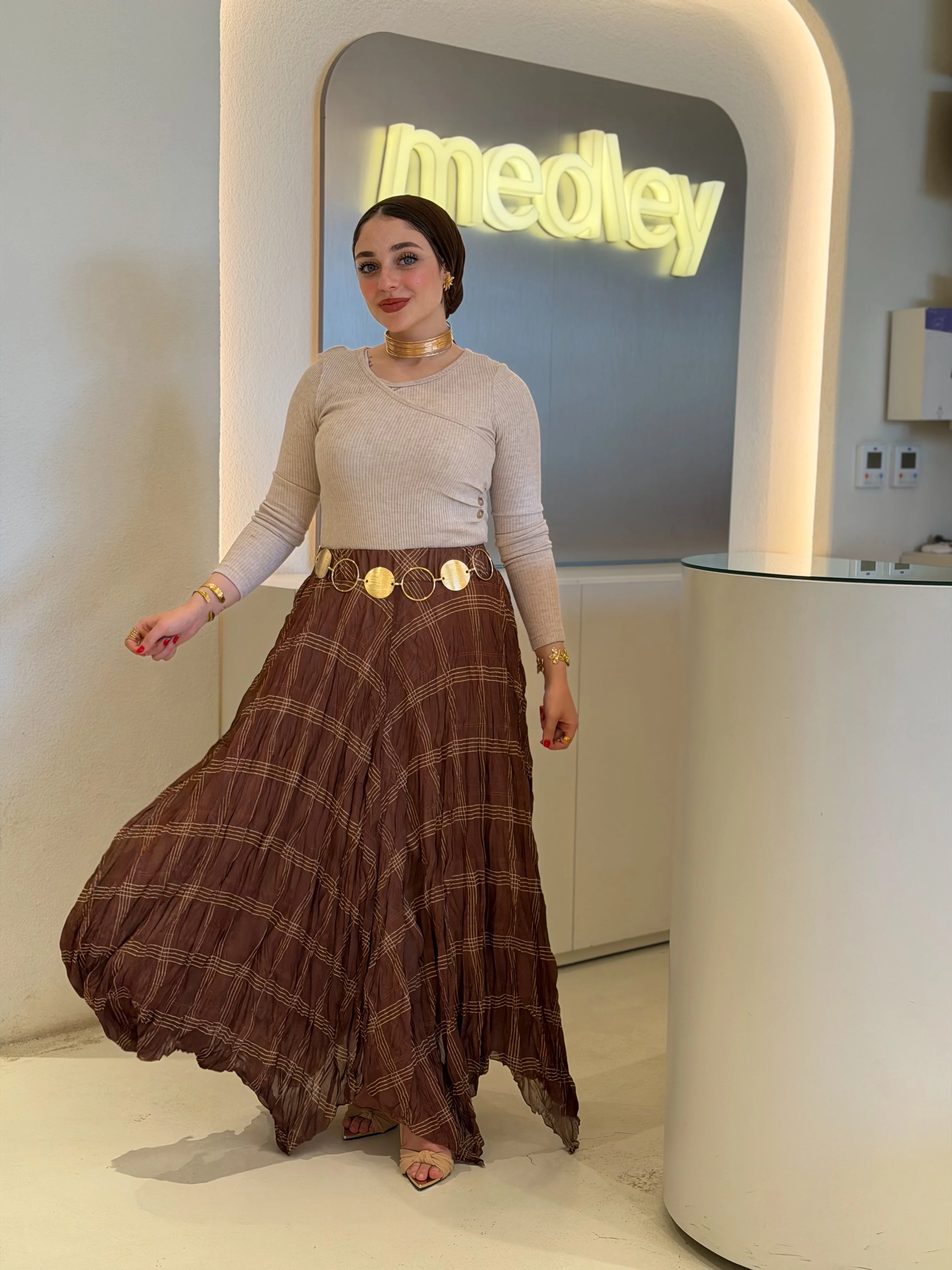 Chiffon Pleated Checkered Skirt - Image 5
