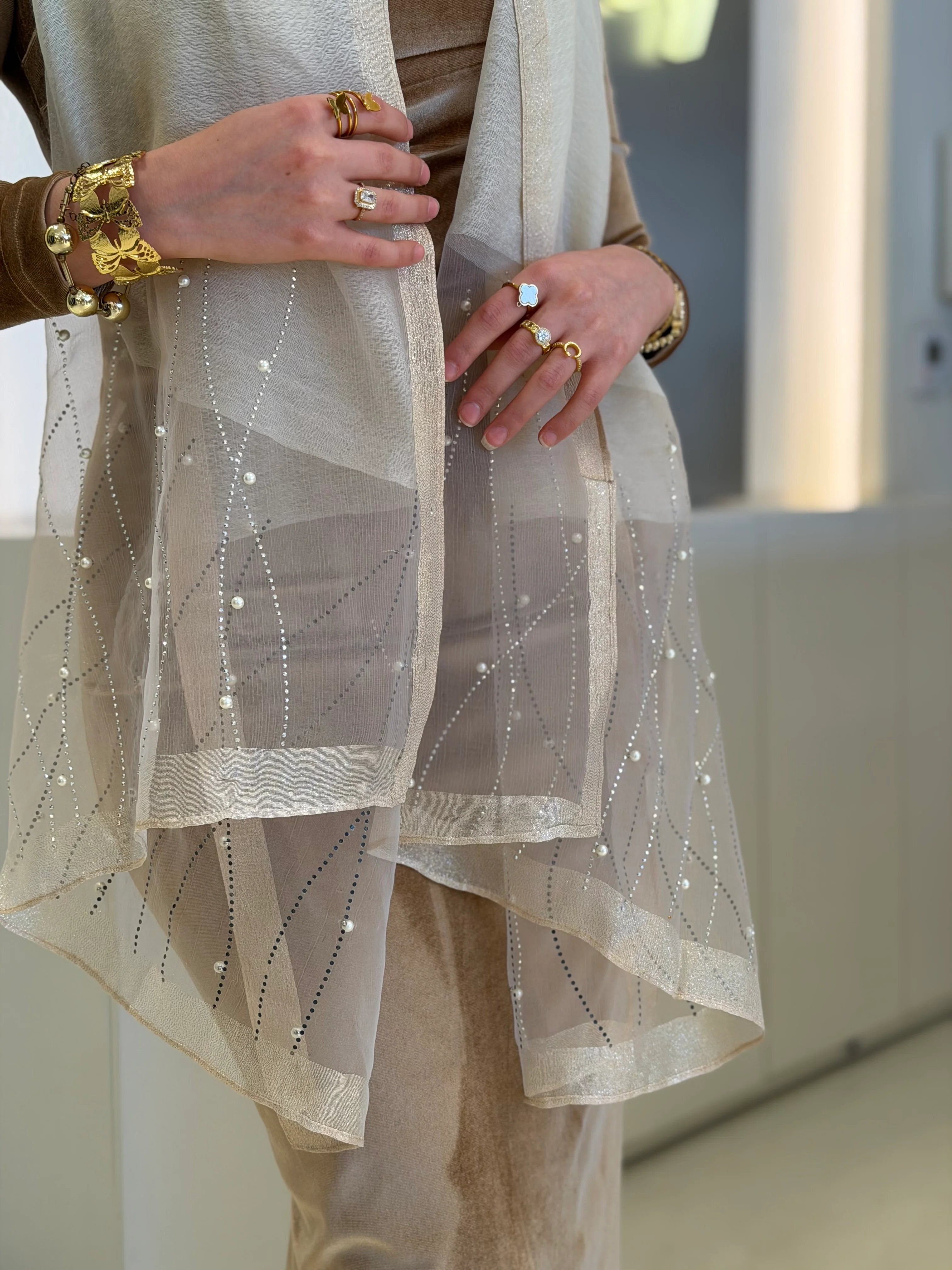 Crystals Pearls Cashmere Scarf - Image 5