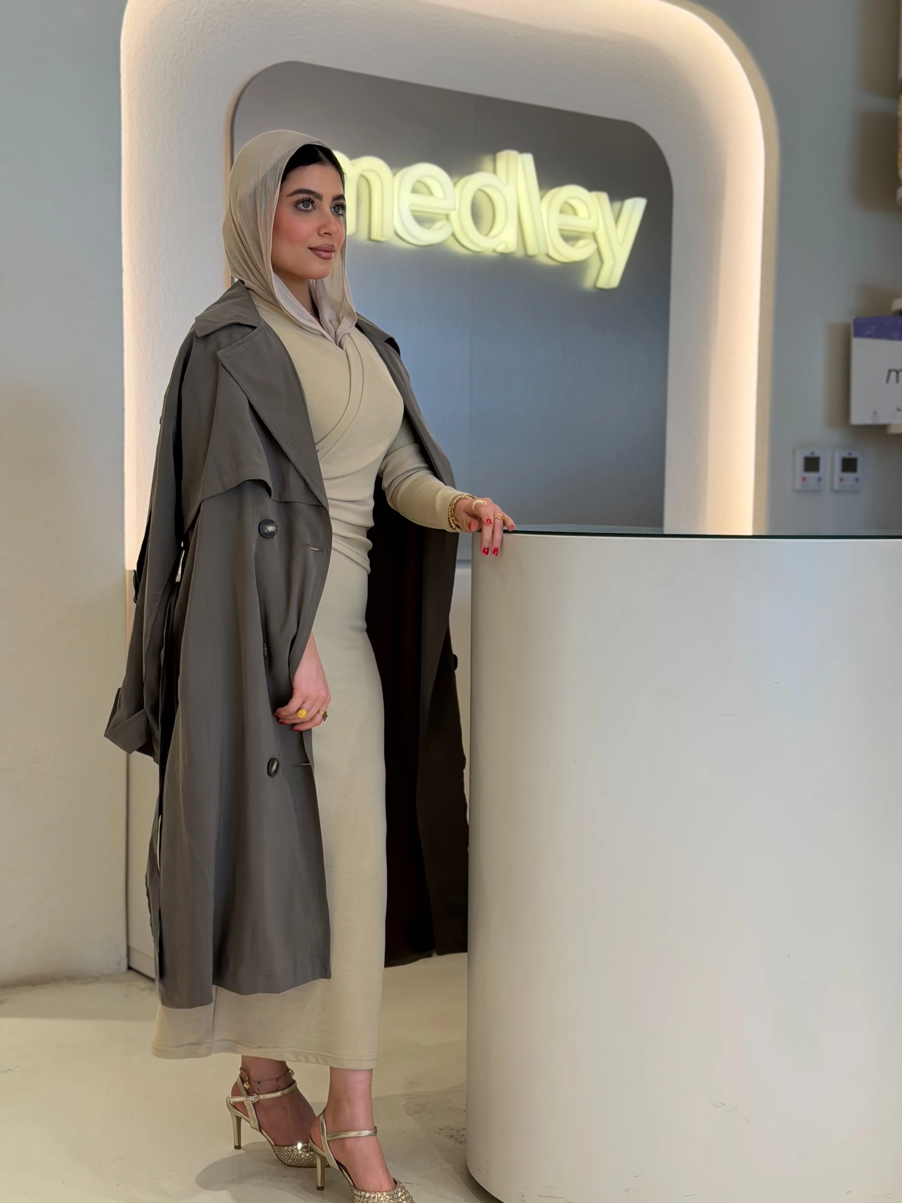 Dark Olive Soft Trench Coat - Image 2