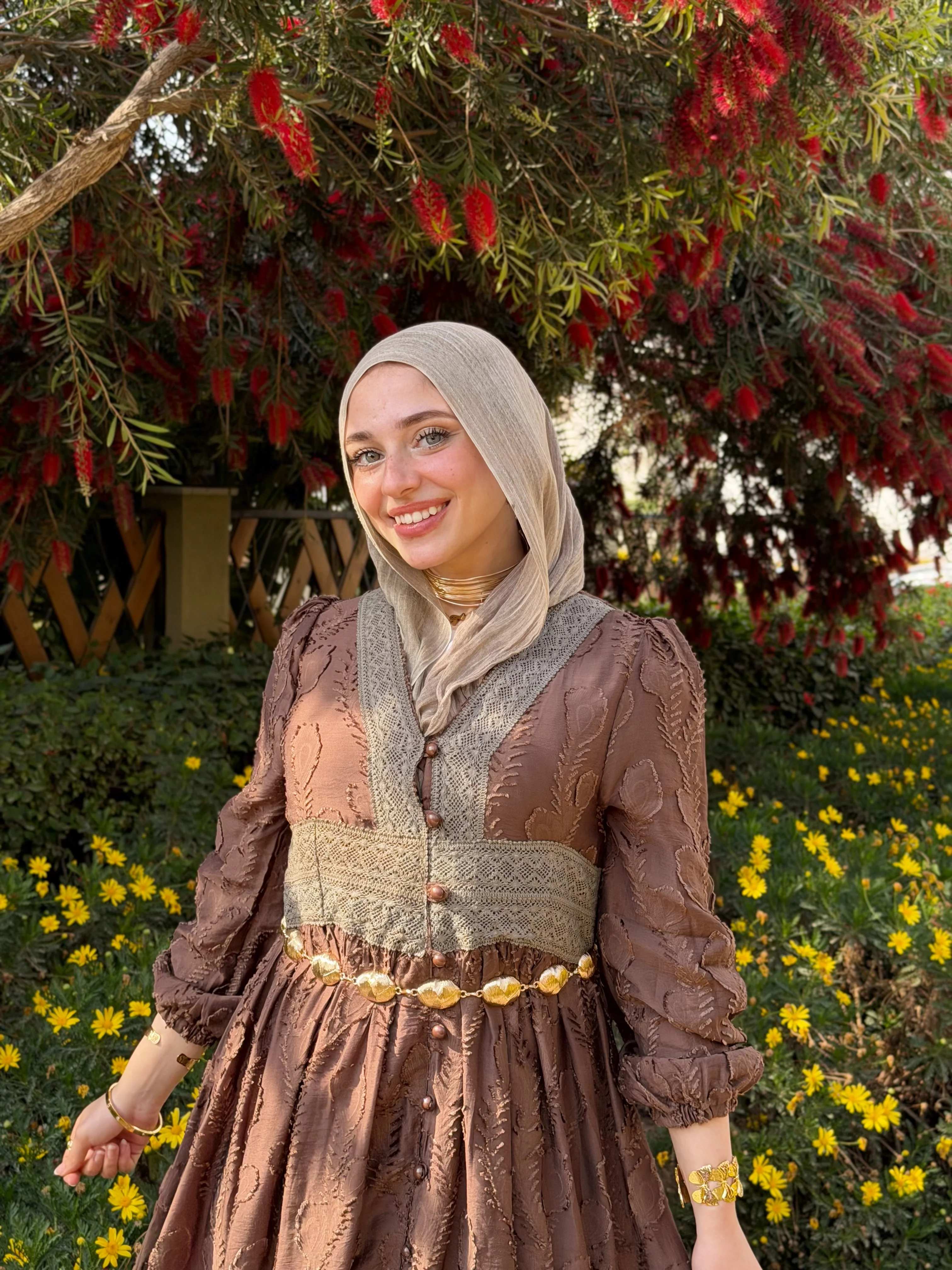Elegant soft feminine brown dress - Image 2