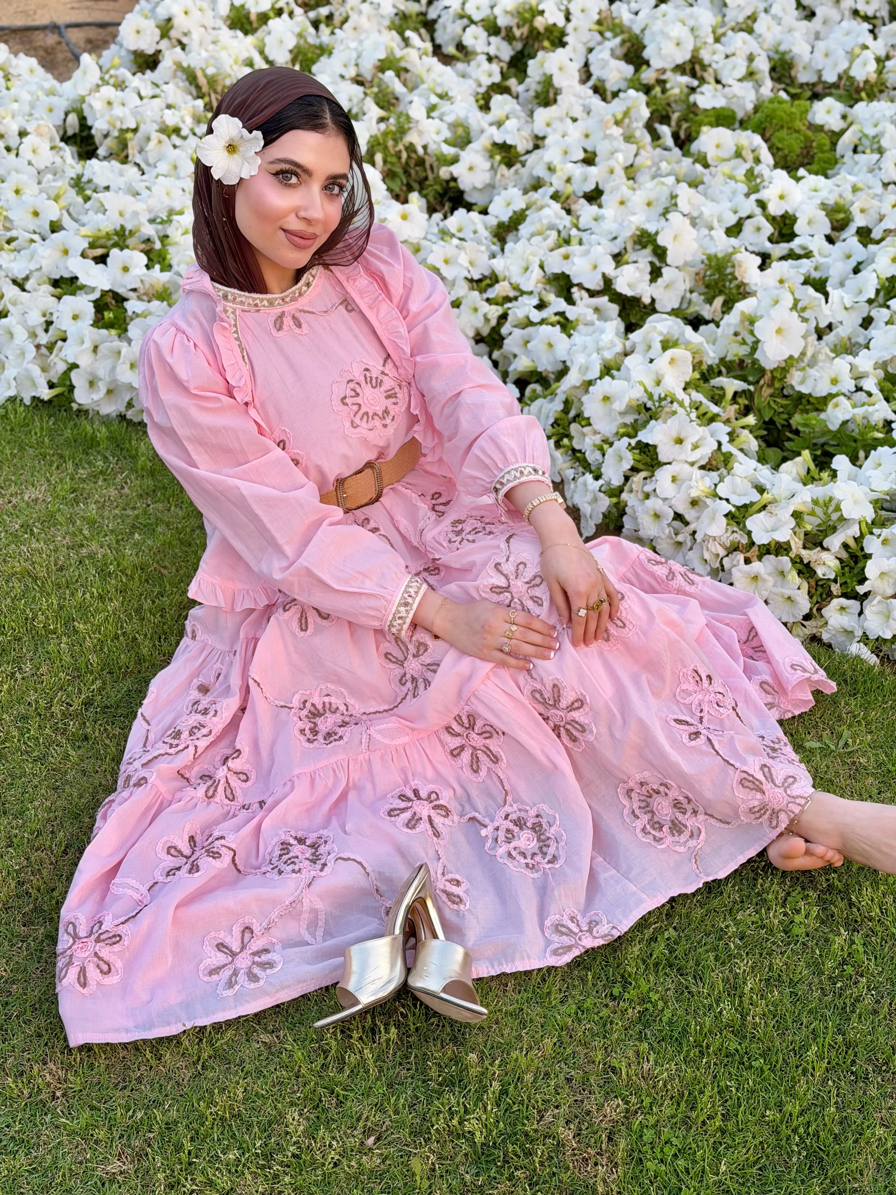 Embroidered golden glow Pink Dress - Image 2