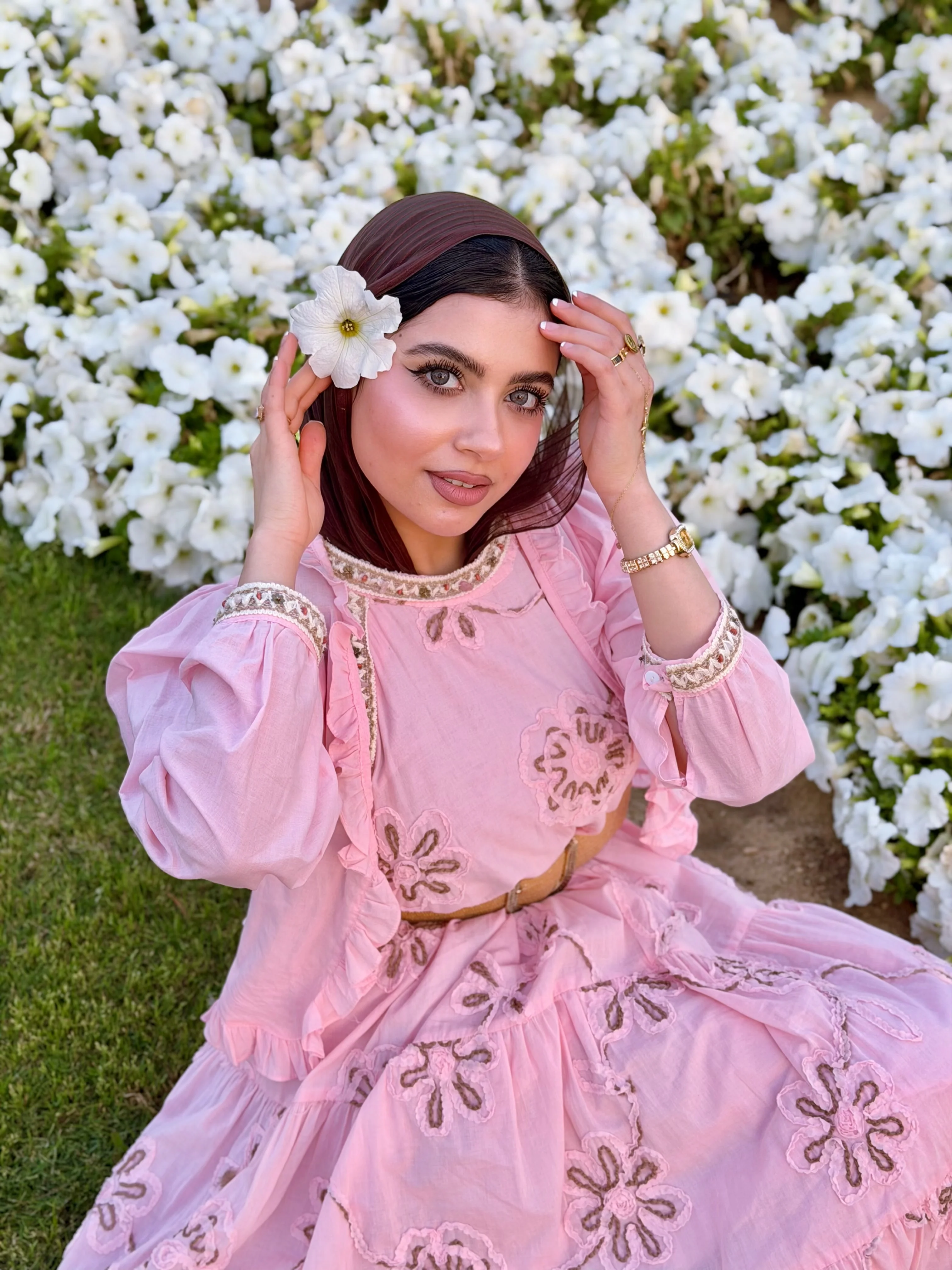 Embroidered golden glow Pink Dress - Image 4