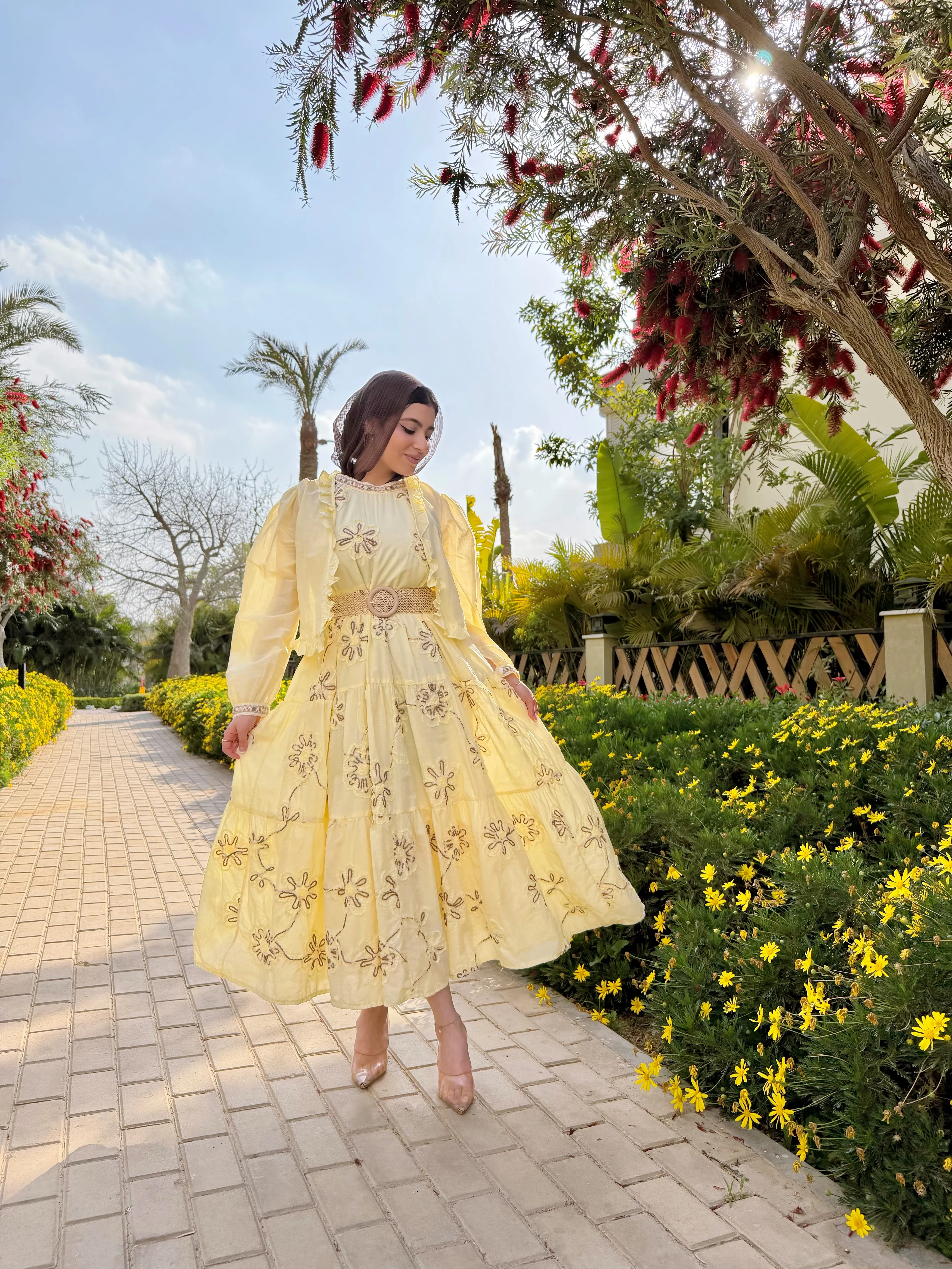Embroidered golden glow yellow dress - Image 2