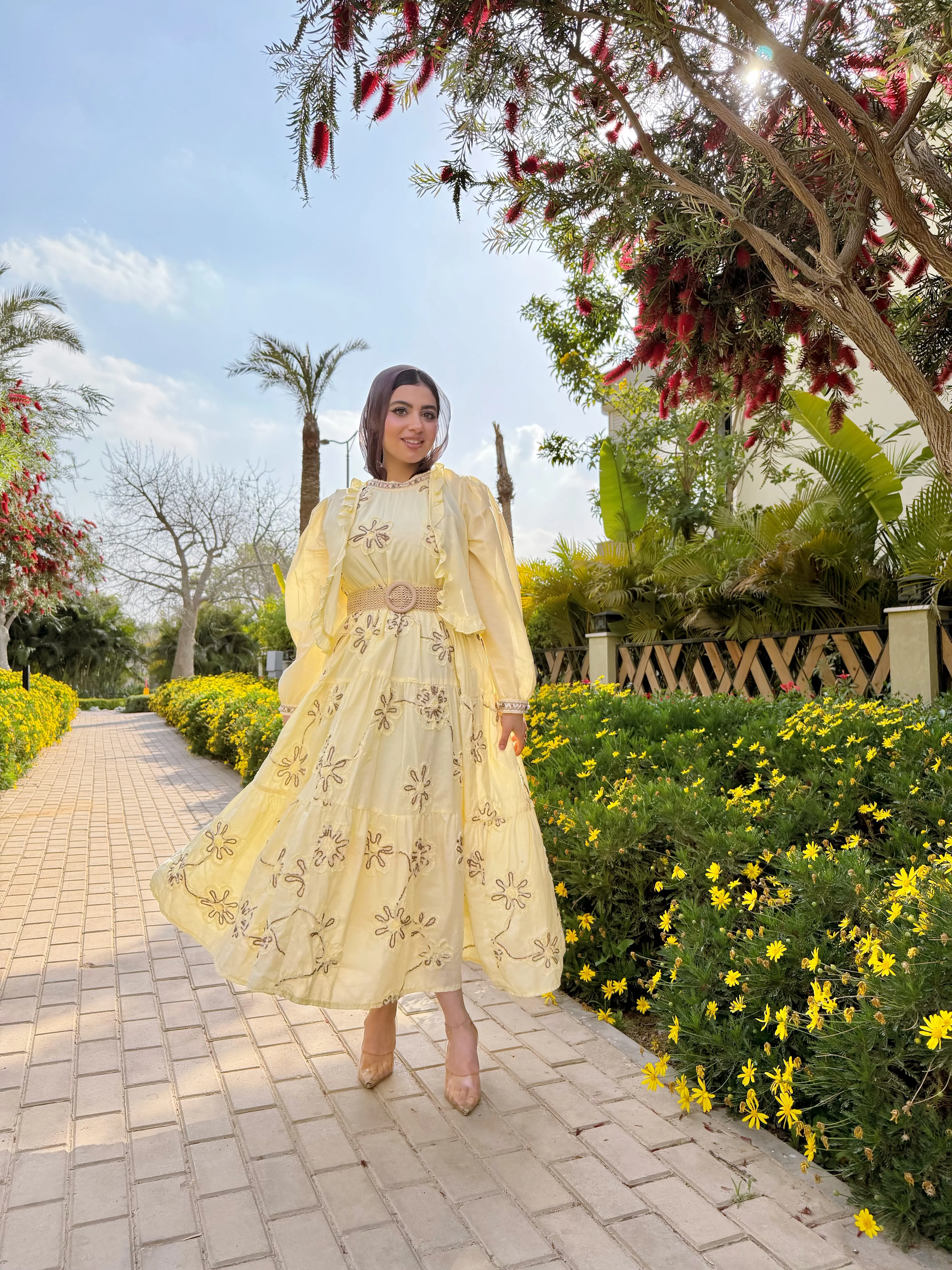 Embroidered golden glow yellow dress - Image 4