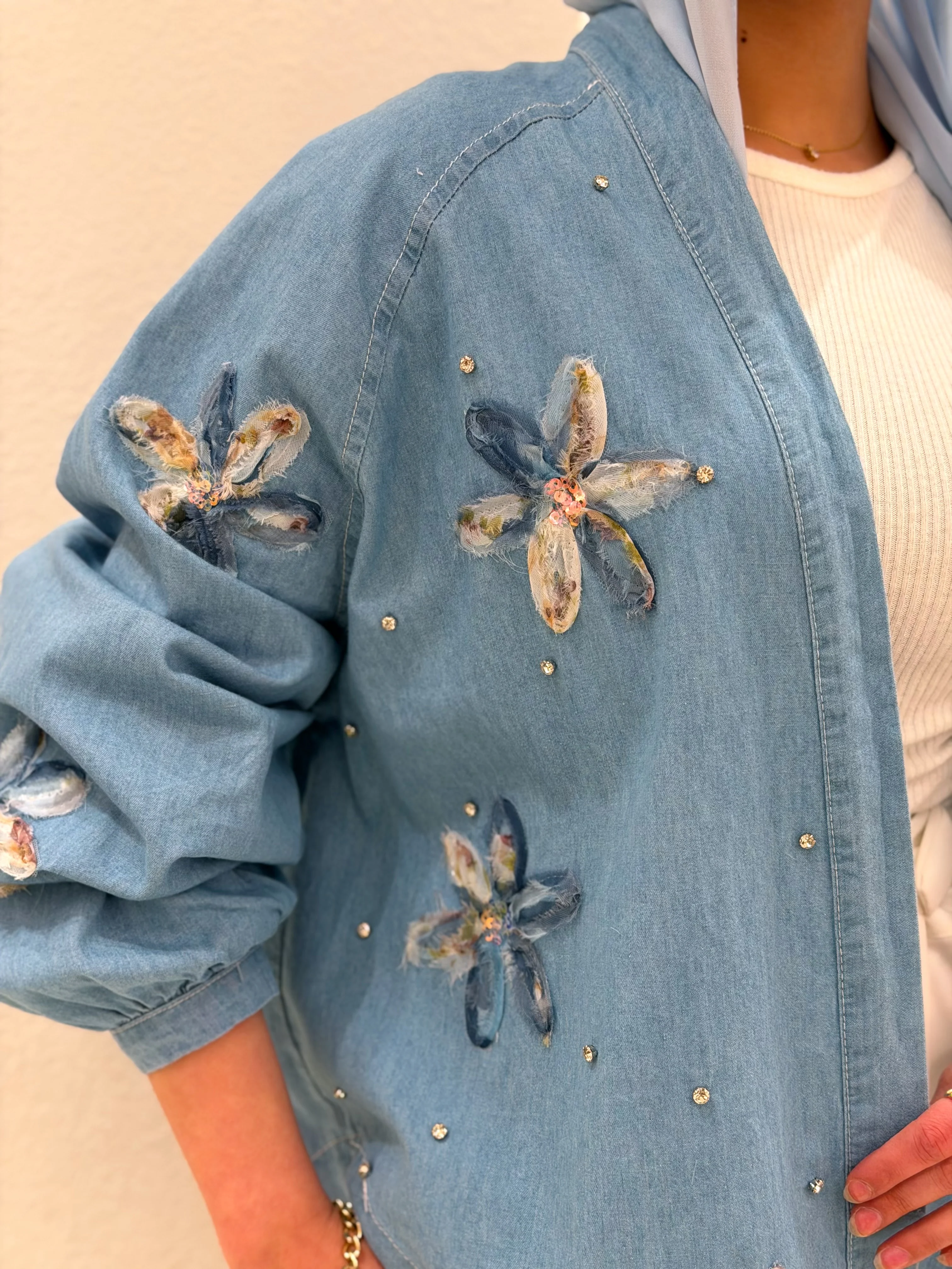 Floral & Crystal Denim Cardigan - Image 10