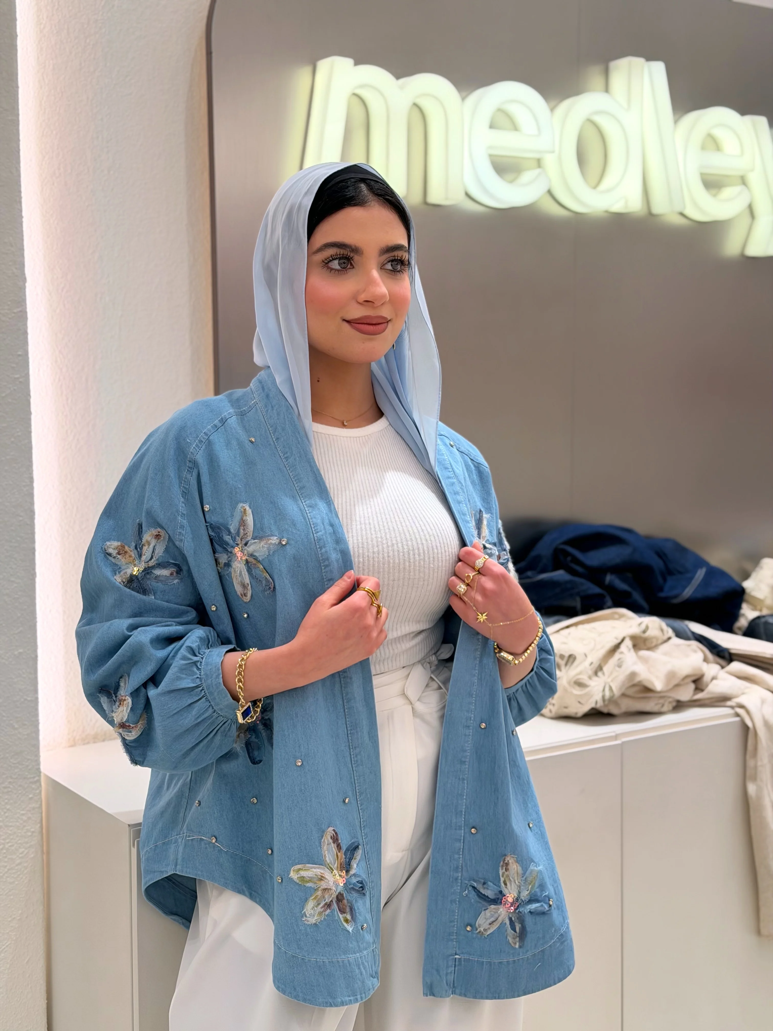 Floral & Crystal Denim Cardigan - Image 4