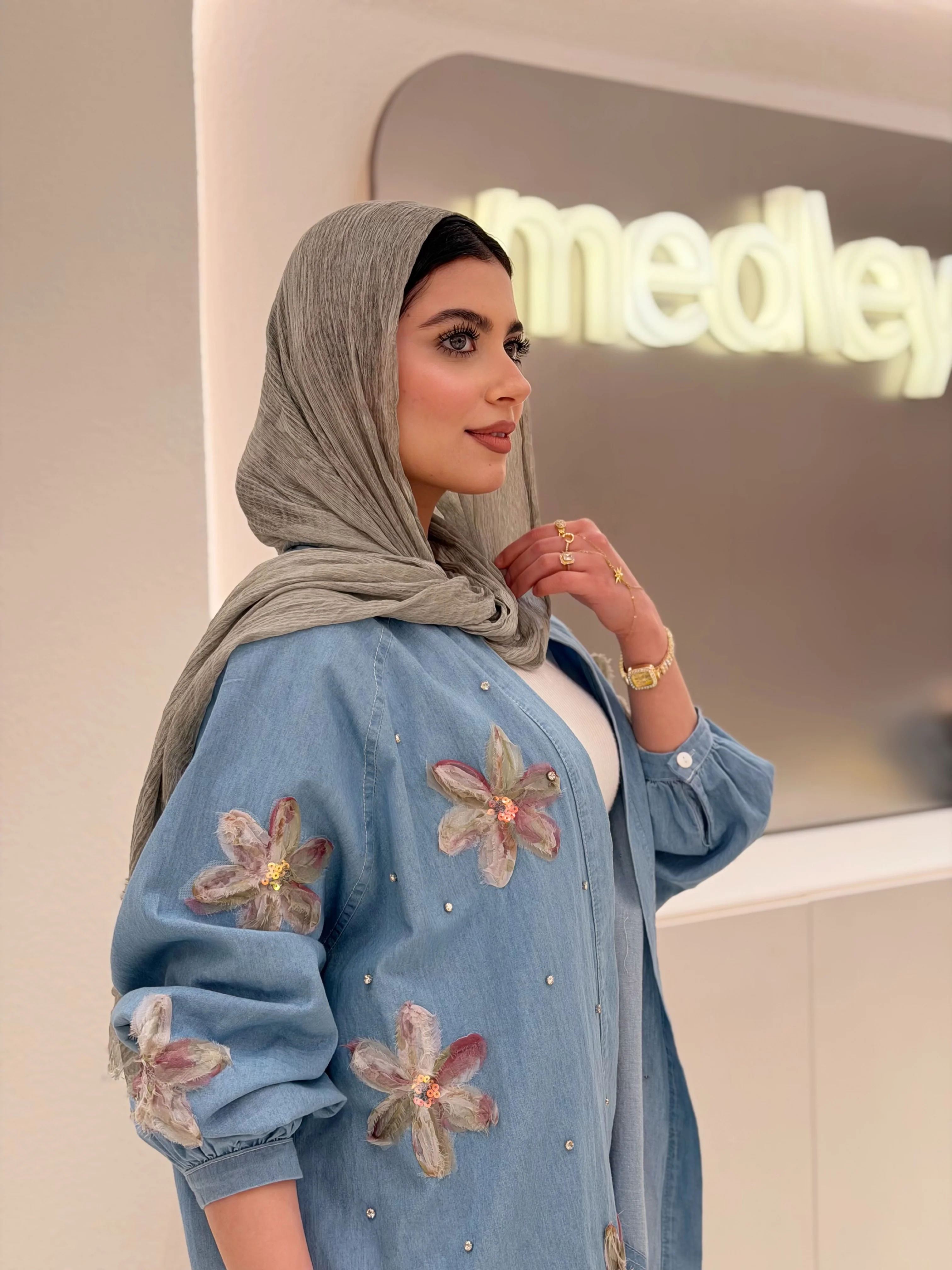 Floral & Crystal Denim Cardigan - Image 5