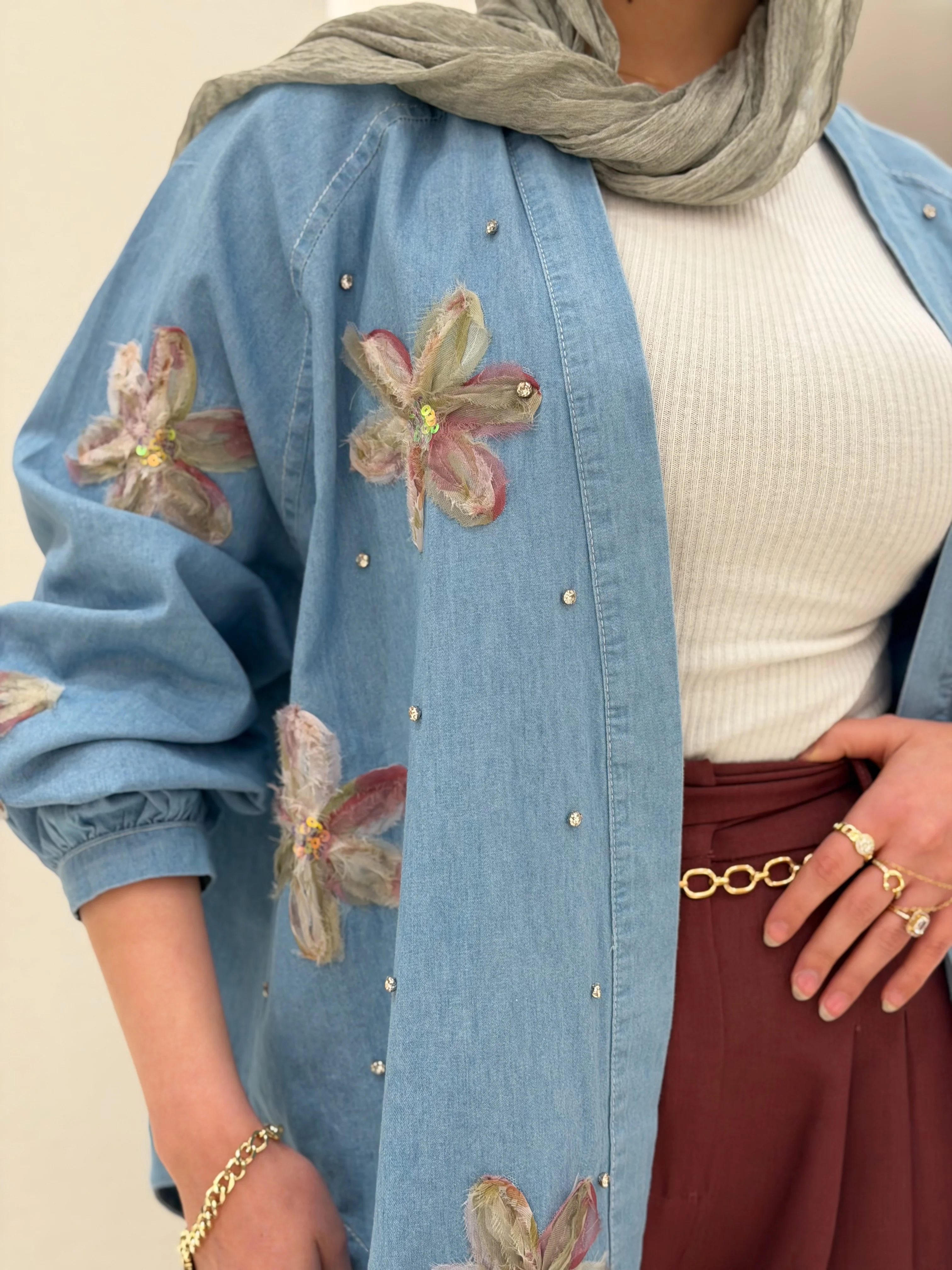 Floral & Crystal Denim Cardigan - Image 6