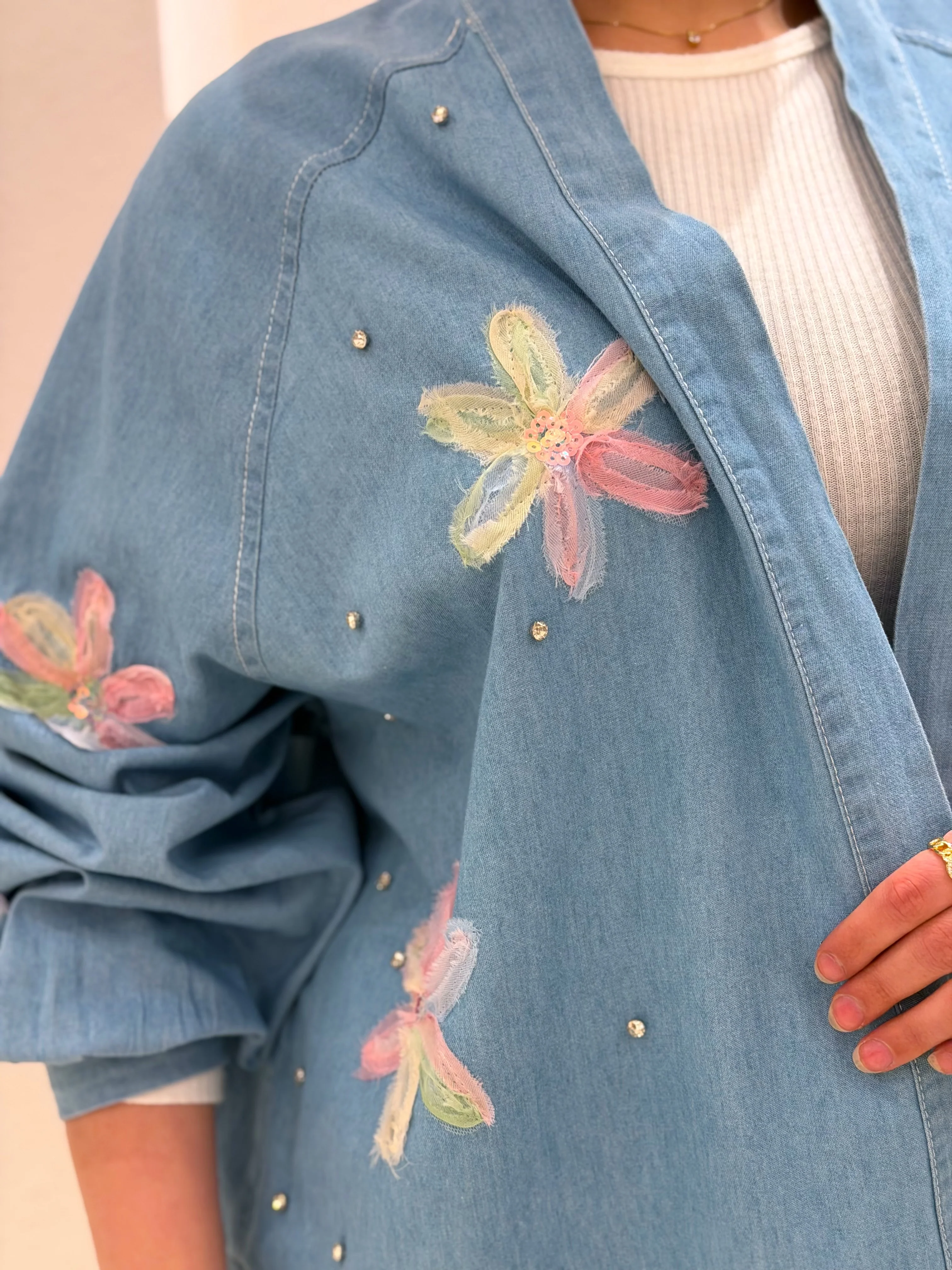 Floral & Crystal Denim Cardigan - Image 8