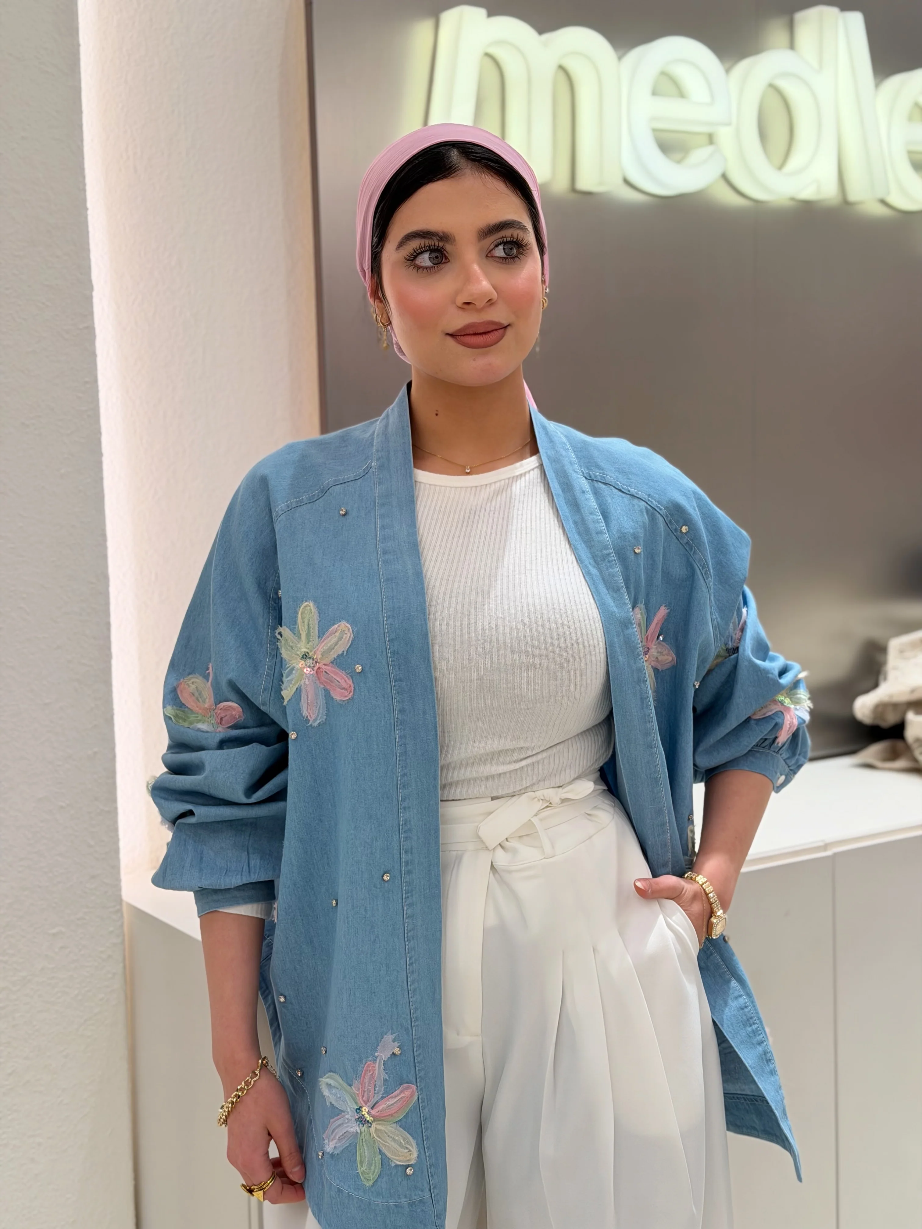 Floral & Crystal Denim Cardigan - Image 9