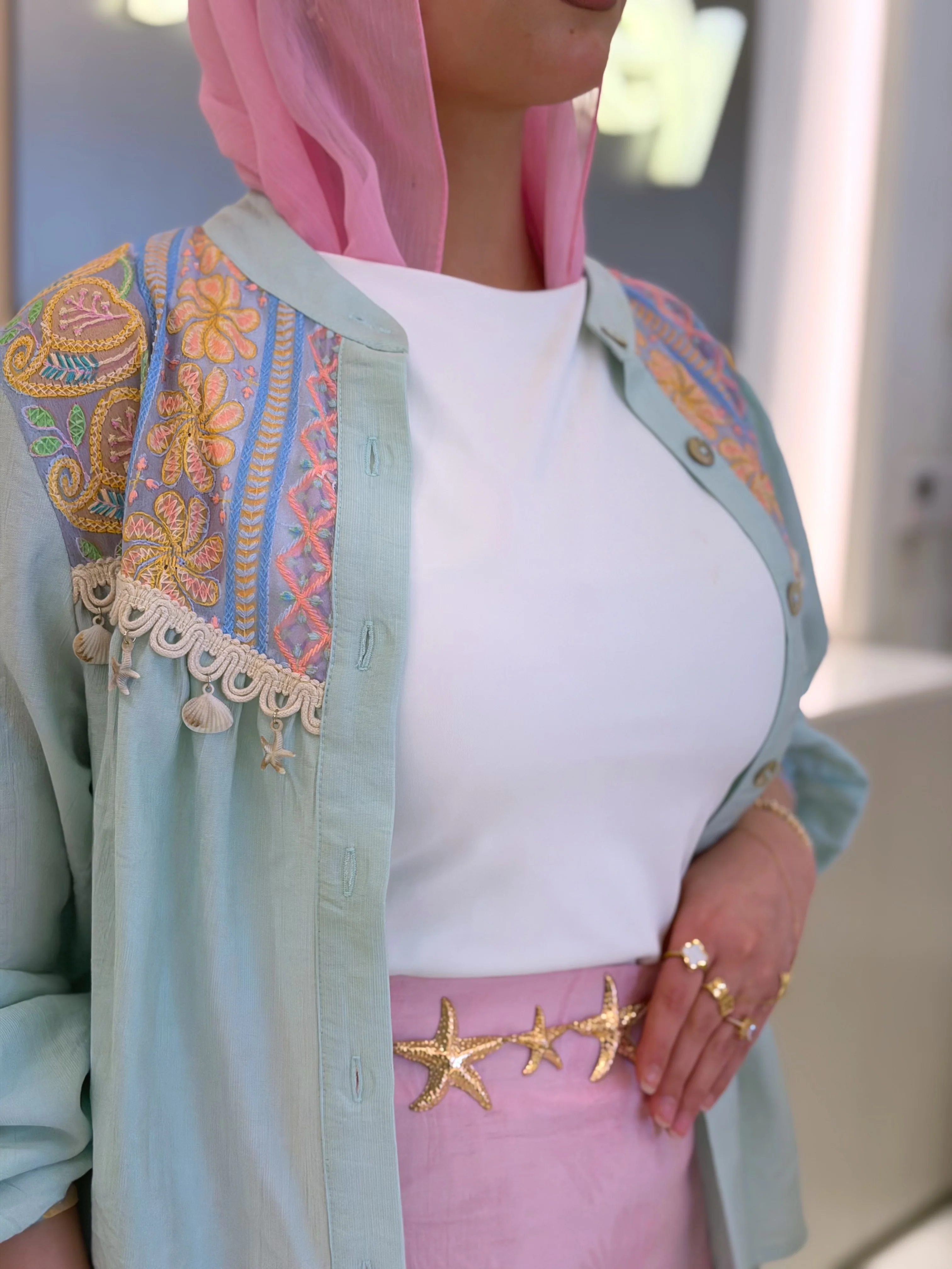 Mint Green Detailed Blouse - Image 2