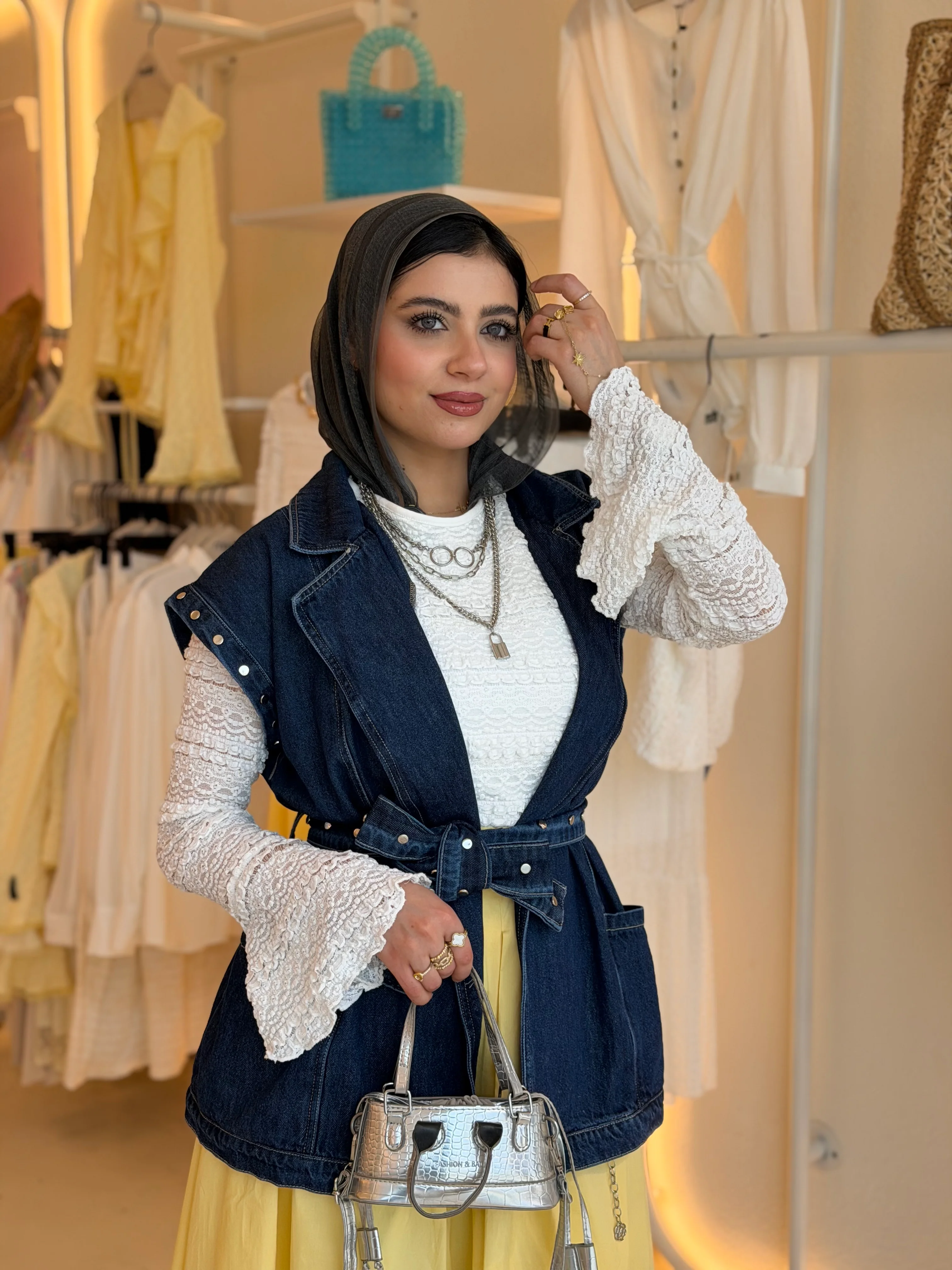 Studded Sleeveless Denim Vest