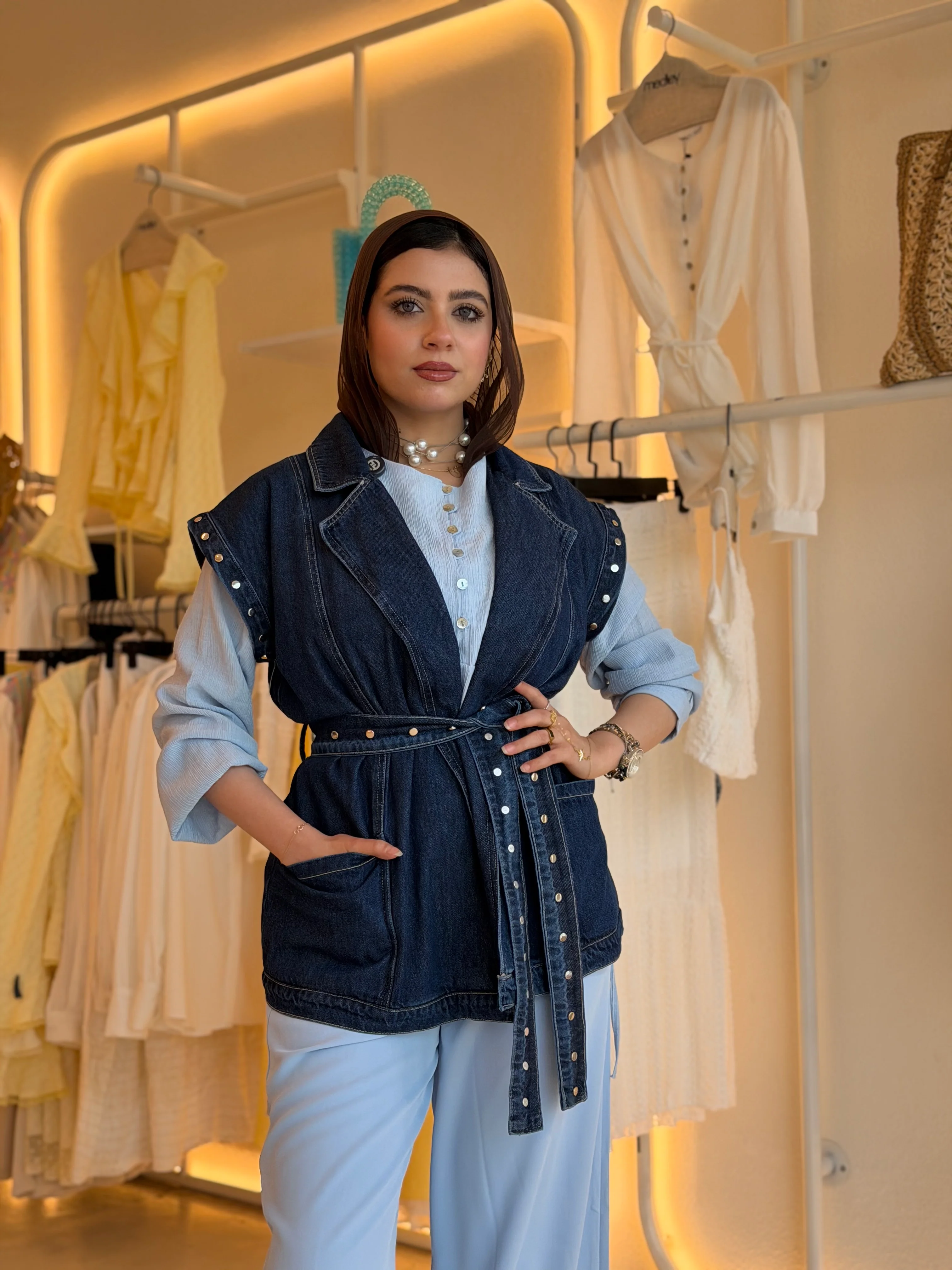 Studded Sleeveless Denim Vest - Image 3