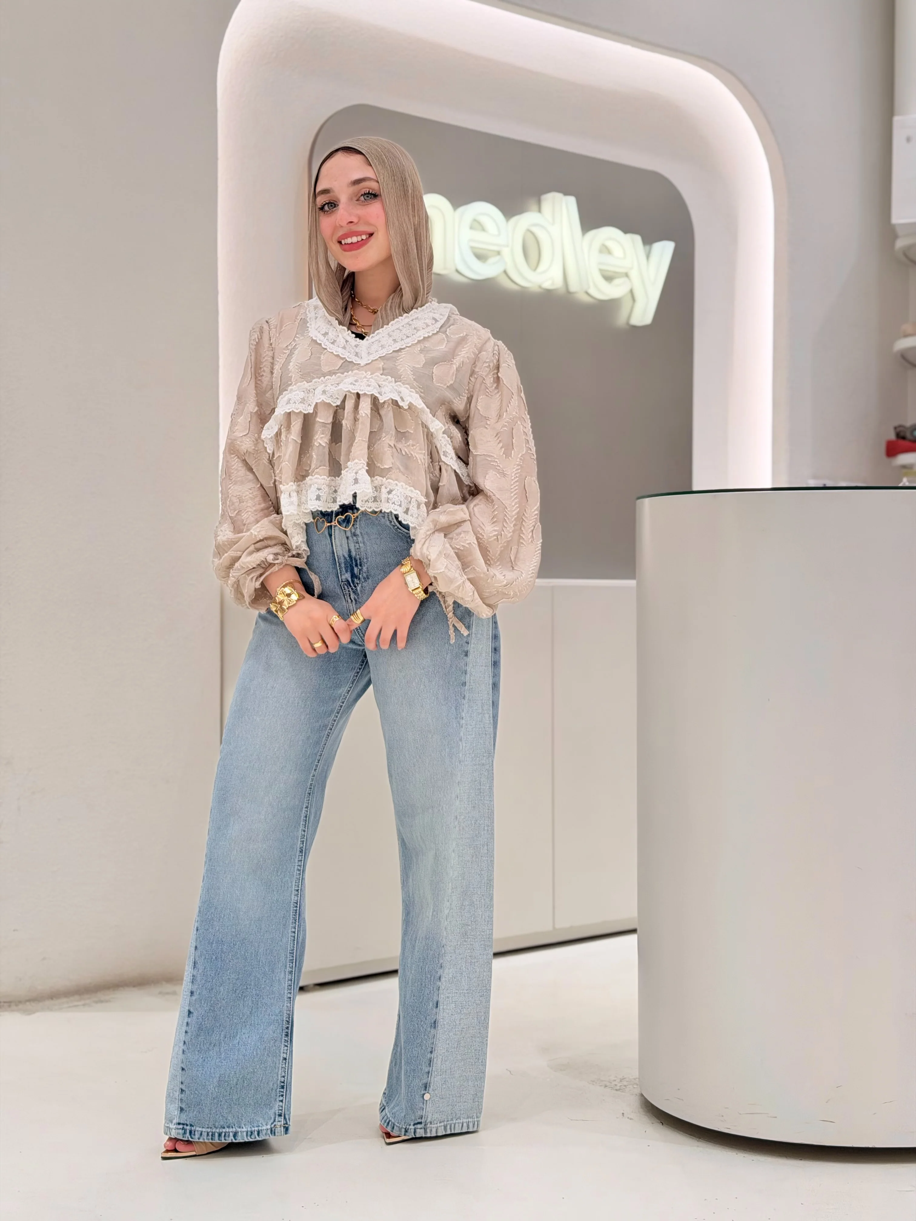 Beige Lace Ruffle Blouse - Image 2